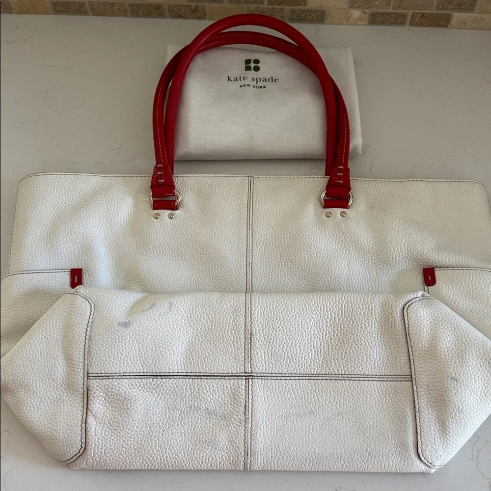 ♠️Kate Spade Cream and Orange handle and accents Tote Bag ✨